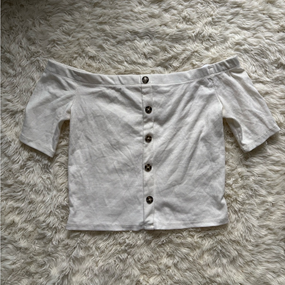 Off-Shoulder Buttoned White Crop Top - image 1